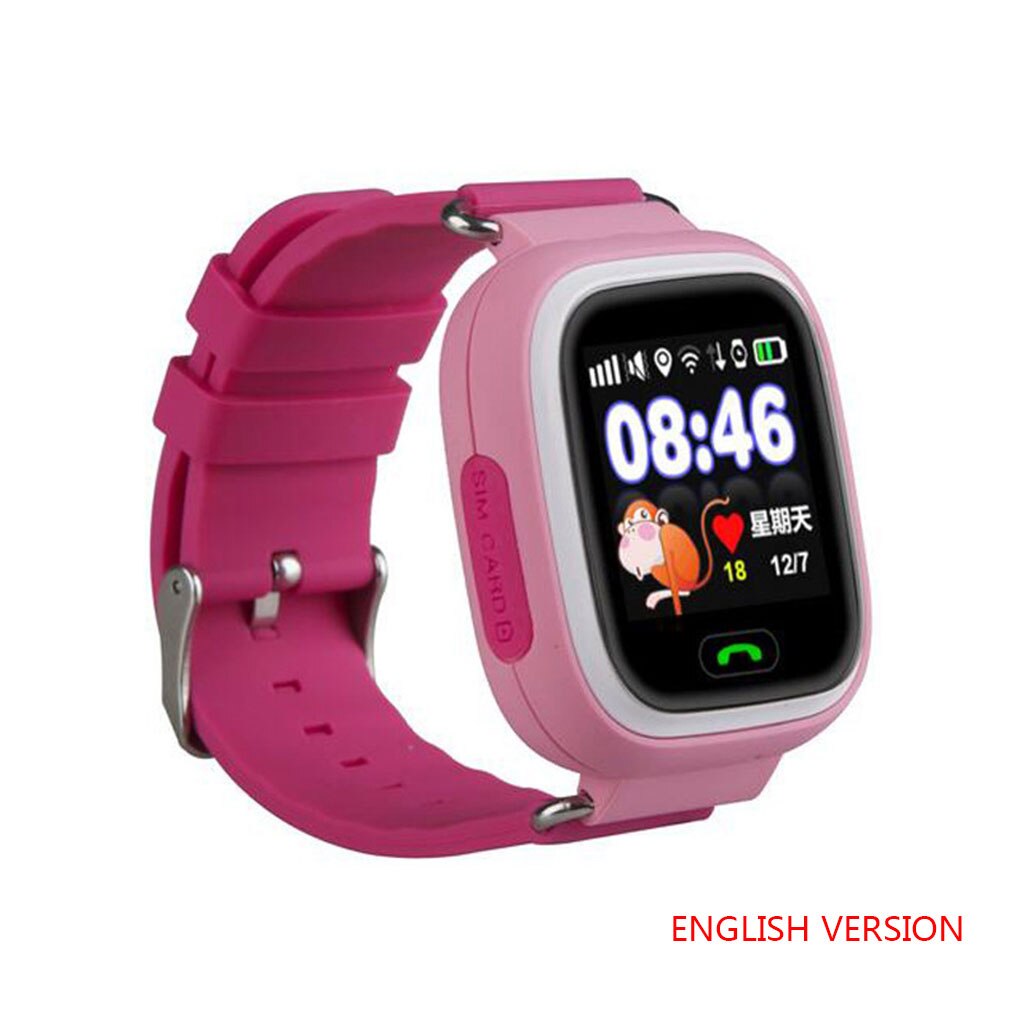 Reloj inteligente Q90 con GPS para chico, reloj de pulsera antipérdida para bebé, rastreador de dispositivo de ubicación de llamada SOS: Pink English