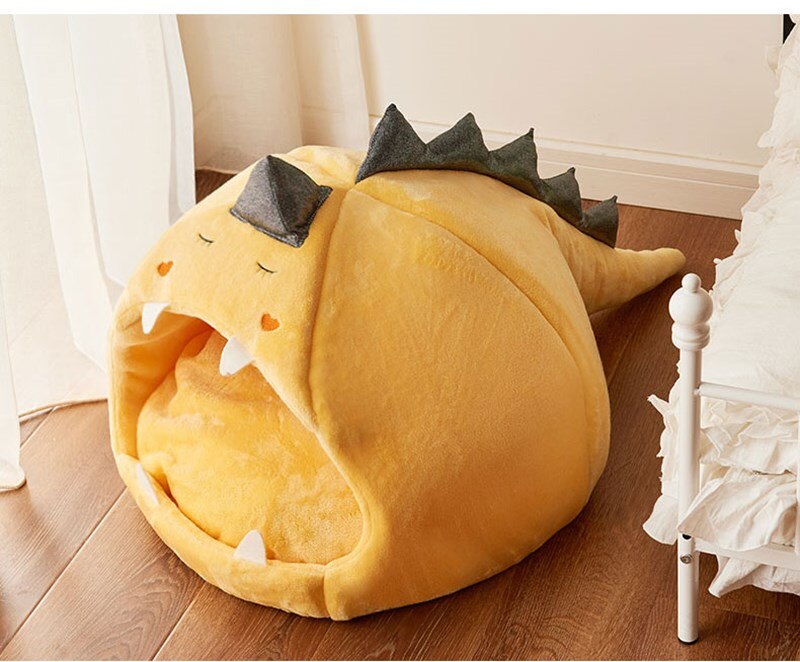 Hond Bed Huis Dinosaurus Vorm Kennel Houdt Alle Seizoenen Warm Kleine Hond Teddy Universele Kat Bed Afneembaar En Wasbaar Pet levert: yellow / S