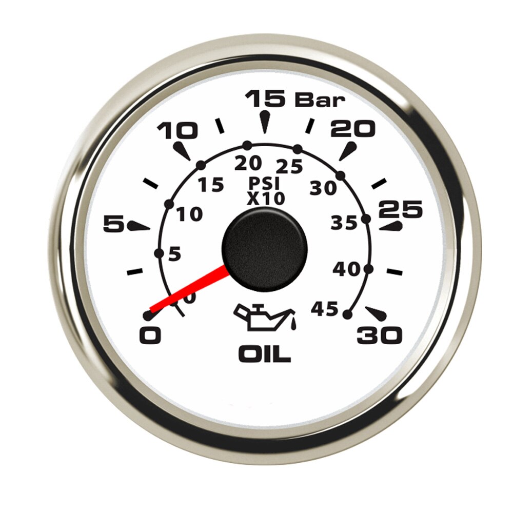 52 mm Stainless Steel Boat Car Oil Pressure Gauge 30 Bar 0~450 PSI Waterproof IP 67 Pressure Gauge with 7 Colors Backlight: White Silver Meter