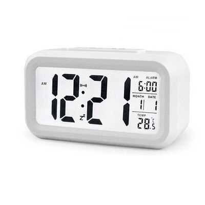 Ledet digitalt vækkeur baggrundslys snooze lydløs kalender desktop elektronisk bcaklight bordure desktop ur: Hvid