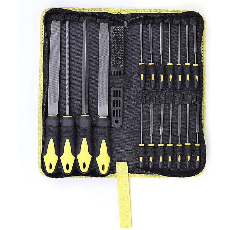 19Pcs File Set, 4 Flat/Half-Round/Round Files Tool, 14 Files Set with 1 Brush for Woodwork Metal Applications