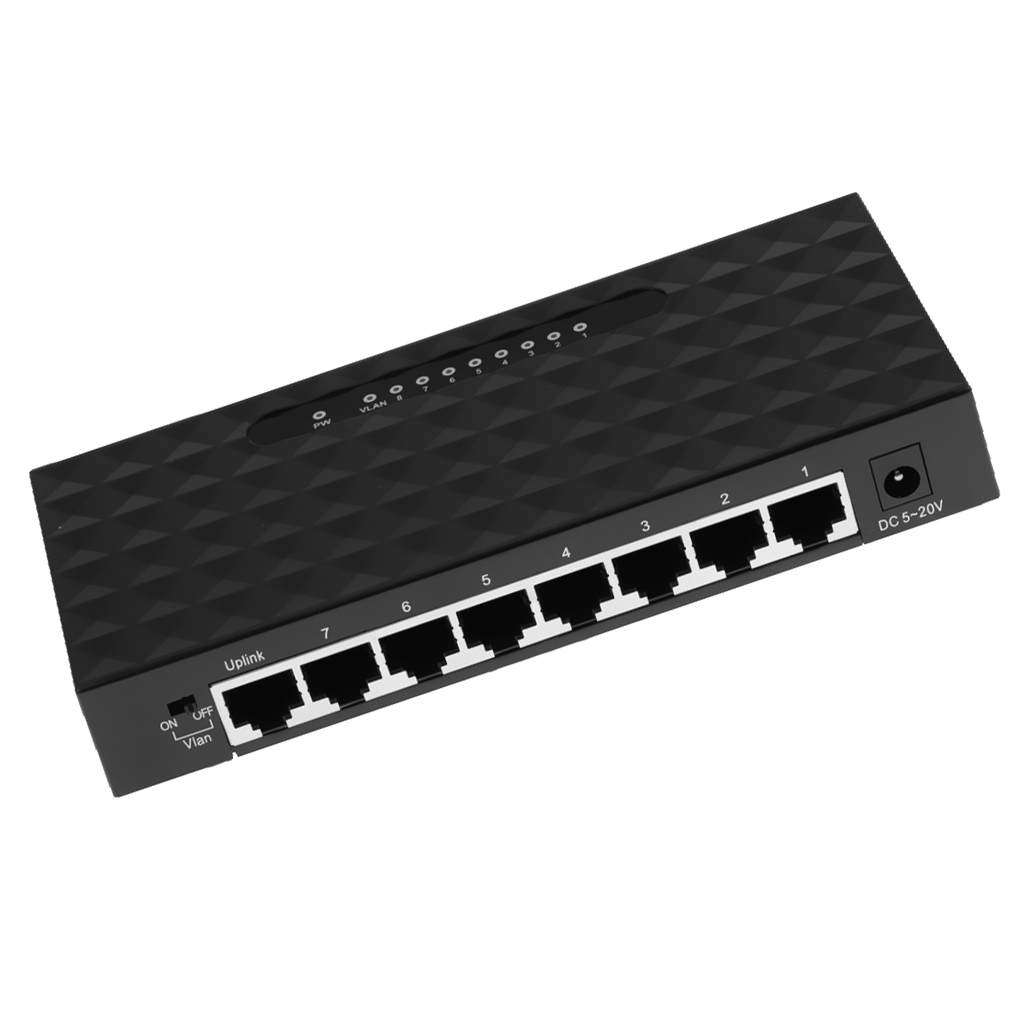 8-Port Fast Ethernet Desktop Plug-and-Play VLAN Switch Connect Router