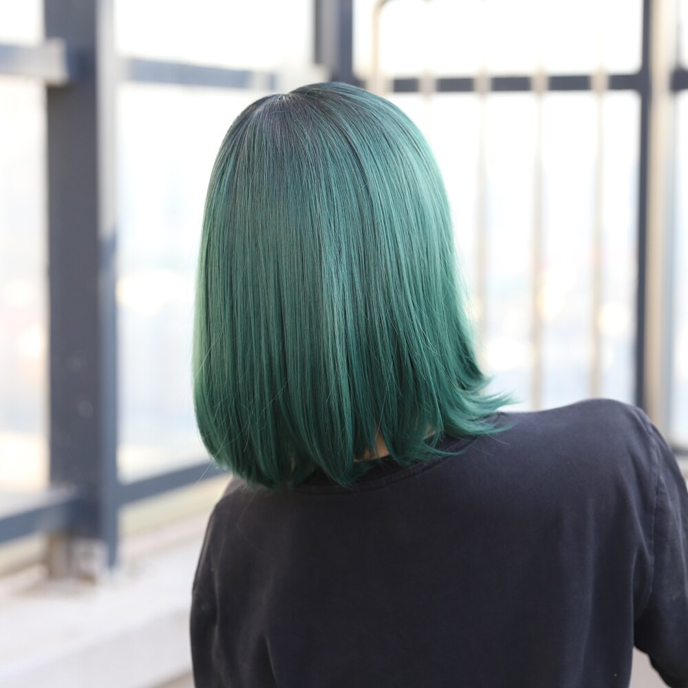 Silky Straight Synthetic Wig Middle Part Lace wigs For women Short Bob Heat Resistant Hair Middle Part Purple/Pink/Green/613