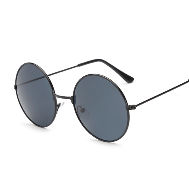 Retro Round Pink Sunglasses Women Brand Sun Glasses For Male Alloy Mirror Female Oculos De Sol Black: BlackGray