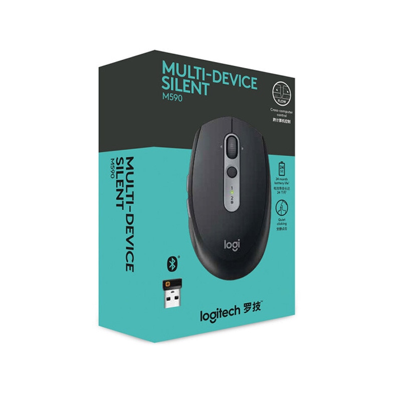 Souris sans fil d'origine Logitech M590, fédérateur Bluetooth double ordinateur portable flux souris sans fil Mouse2.4g