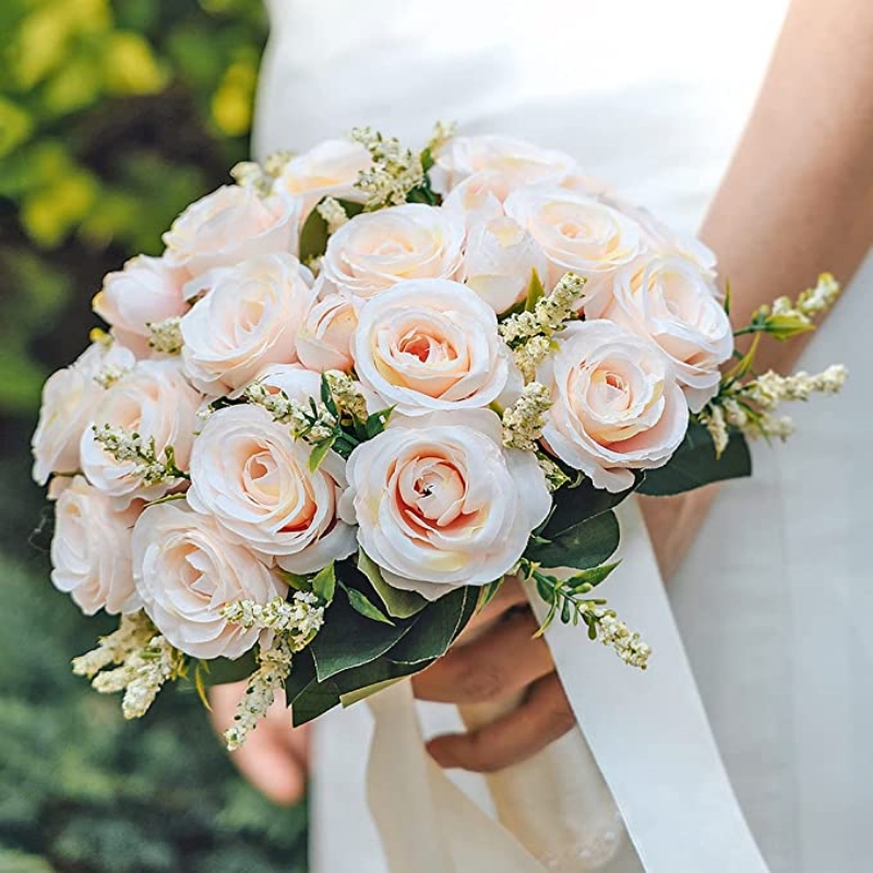 Braut Brautjungfer Hochzeitsstrauß Weiße Seidenblumen Rosen Handgemachte künstliche Braut Mariage Blumenstrauß Hochzeitsaccessoires