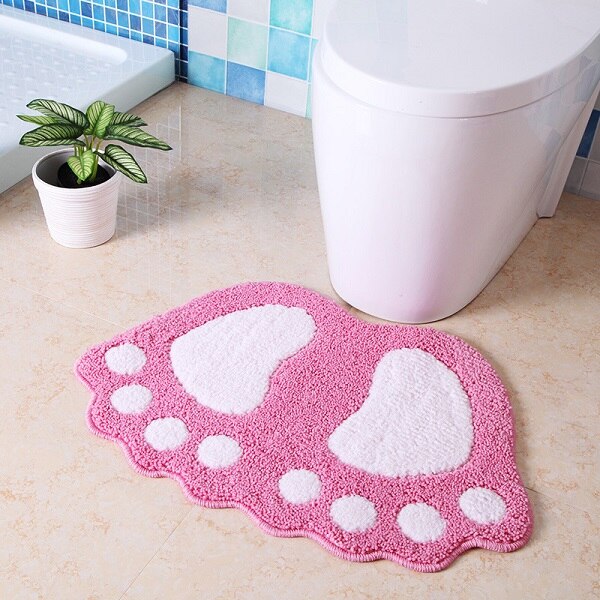 Microfiber Mini Matten Voet Print Badmatten Antislip Badkamer Tapijt Mat Wc Badmat Bad Pad Tapijten Badkamer levert Tapijten: Pink