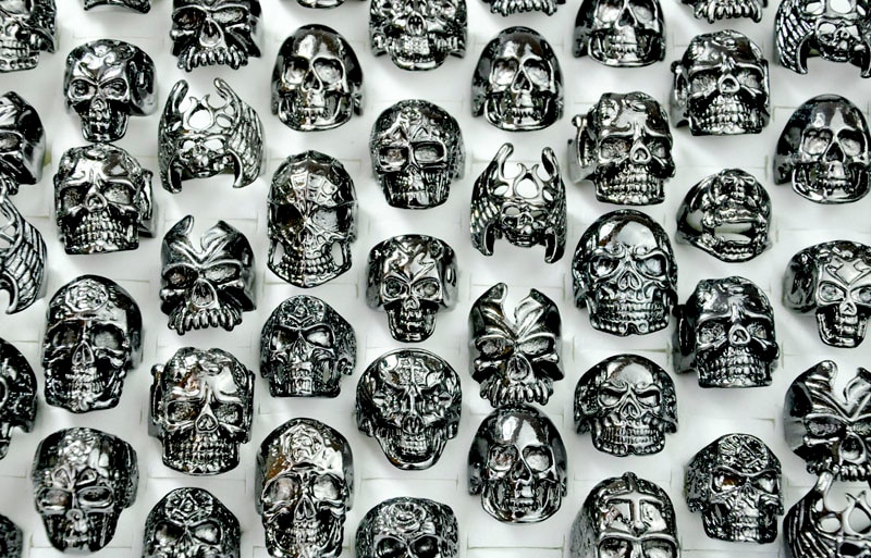 5Pcs Cool Men's Skull Skeleton Gothic Biker Rings Men Rock Punk Ring Party Favor Jewelry Lots Top LR4107