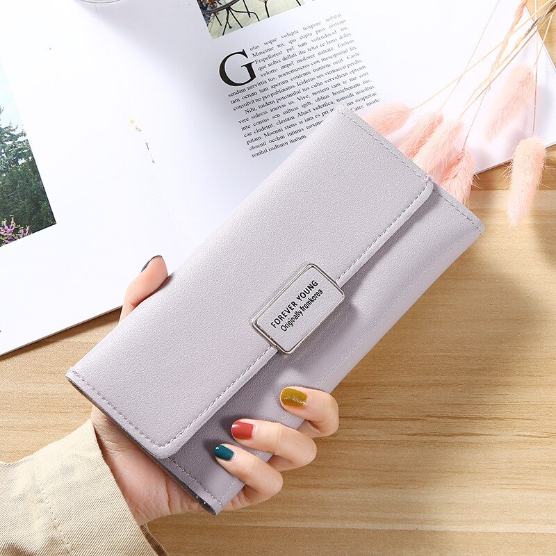Kaarthouder portemonnee dames lange portemonnee pure kleur clutch tas pu leren portemonnee telefoonkaarthouder tas: Lichtpaars