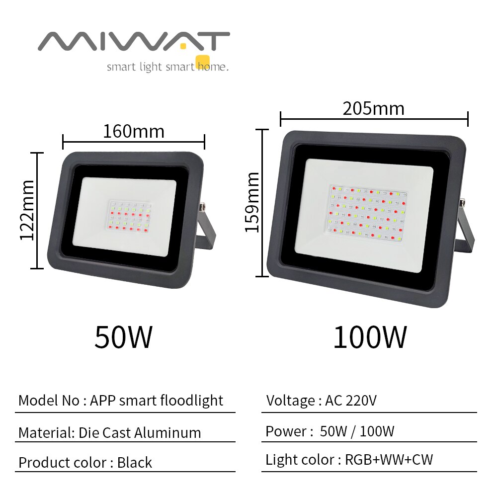 RGB LED Floodlight 50W 100W Bluetooth Outdoor Smart Flood Light 220V IP68 Waterproof Color Changing Spotlight APP Group Control