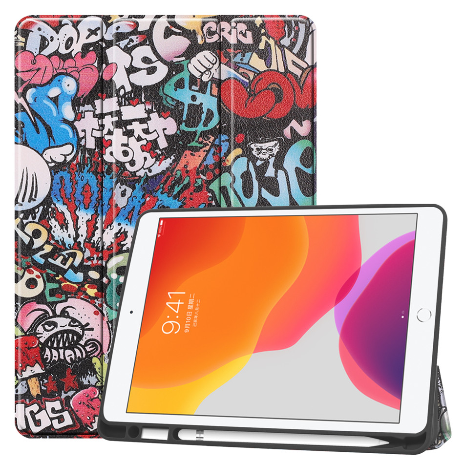 For iPad 7th 10.2" Case A2198 With Pencil Holder Stand Cover For iPad 10.2 Case Auto Sleep / Wake+Screen Protector+pen: TY