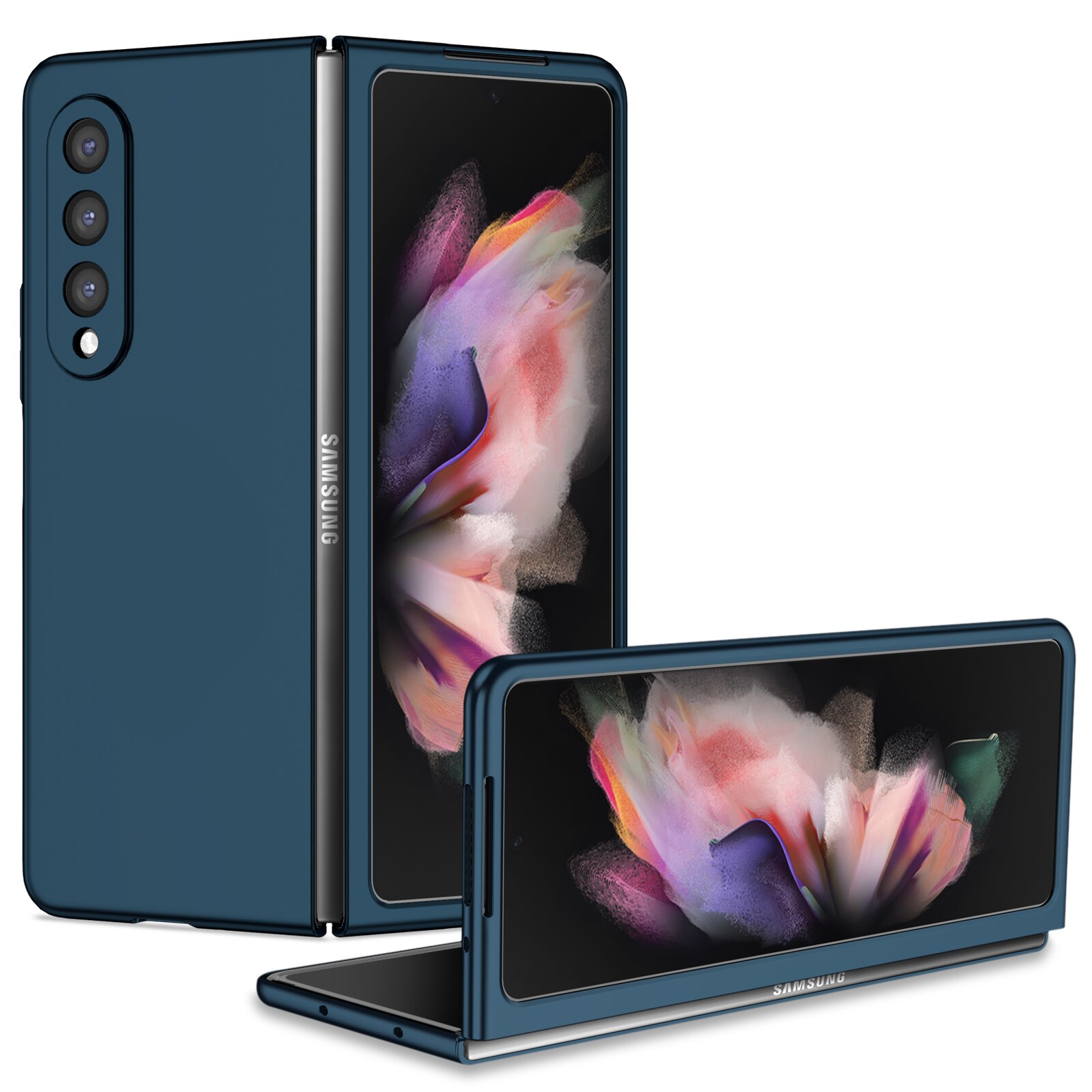 Protection Folding PC Case for Samsung Galaxy Z Fold 3 5G Fold3 Fold2 Fold 2 Non-Fingerprint Cell Phone Cases Cover: for samsung Z Fold 3 / Navy Blue