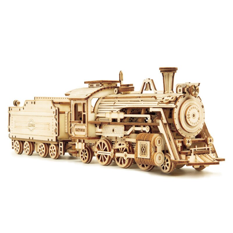 Diy 3D Houten Puzzel Trein Clockwork Gear Drive Locomotief Montage Model Building Kit Speelgoed Cadeau Voor Kinderen Tieners: MC501