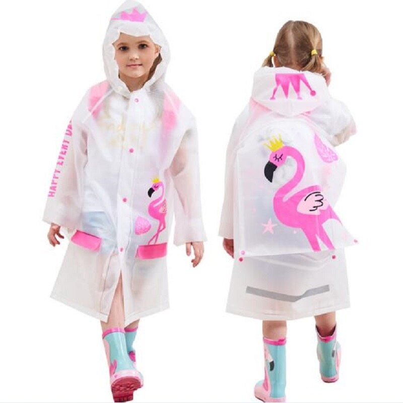 Chubasquero impermeable de estilo Animal de dibujos para niños, chubasquero para niñas y niños, chubasquero transparente de EVA con mochilas escolares: Blanco / XXL