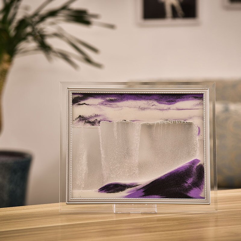 3d dynamisk strømmende grus sand maleri gennemsigtigt glas ramme tegning landskab jan 88