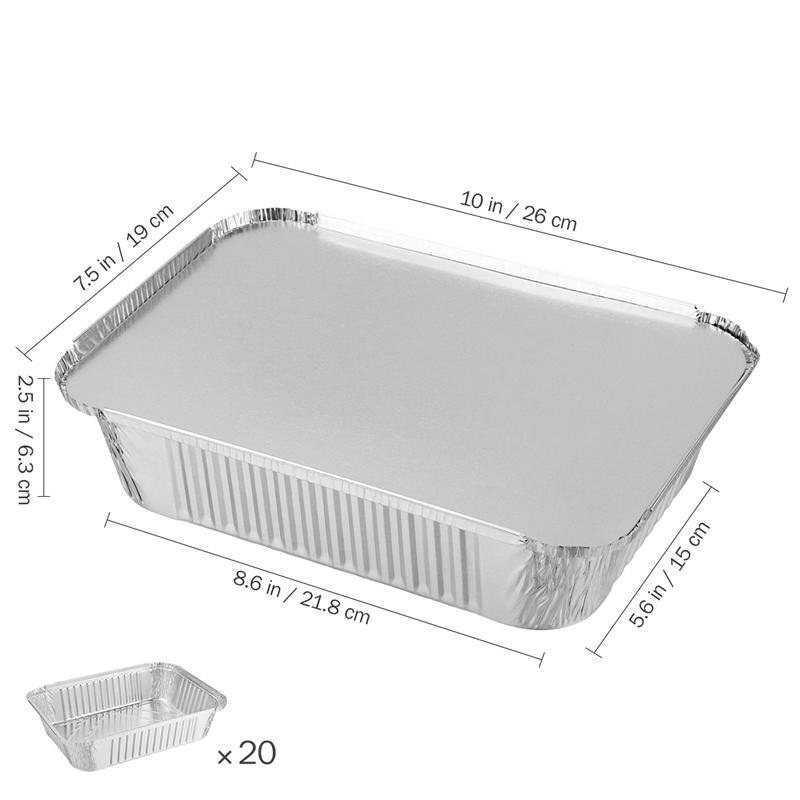 20pcs Disposable BBQ Drip Pan Tray With Lid Tinfoil Paper Takeout Box Aluminum Foil Tin Liners Pans Replacement Liner Trays: 260X190X63mm