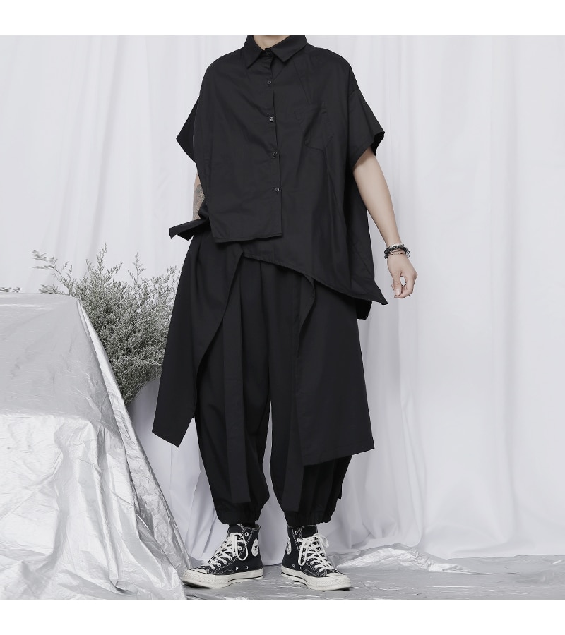Original doppel-schicht flut männer lässig hosen Japanischen Yamamoto stil nische verlieren breite bein hosen herren neun-punkt p