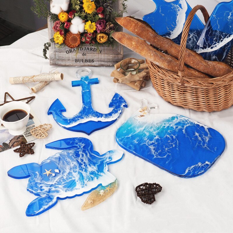 Diy resina epóxi moldes coaster série marinha âncora tartaruga mar grande bandeja molde de silicone para resina arte artesanal mesa decorativa