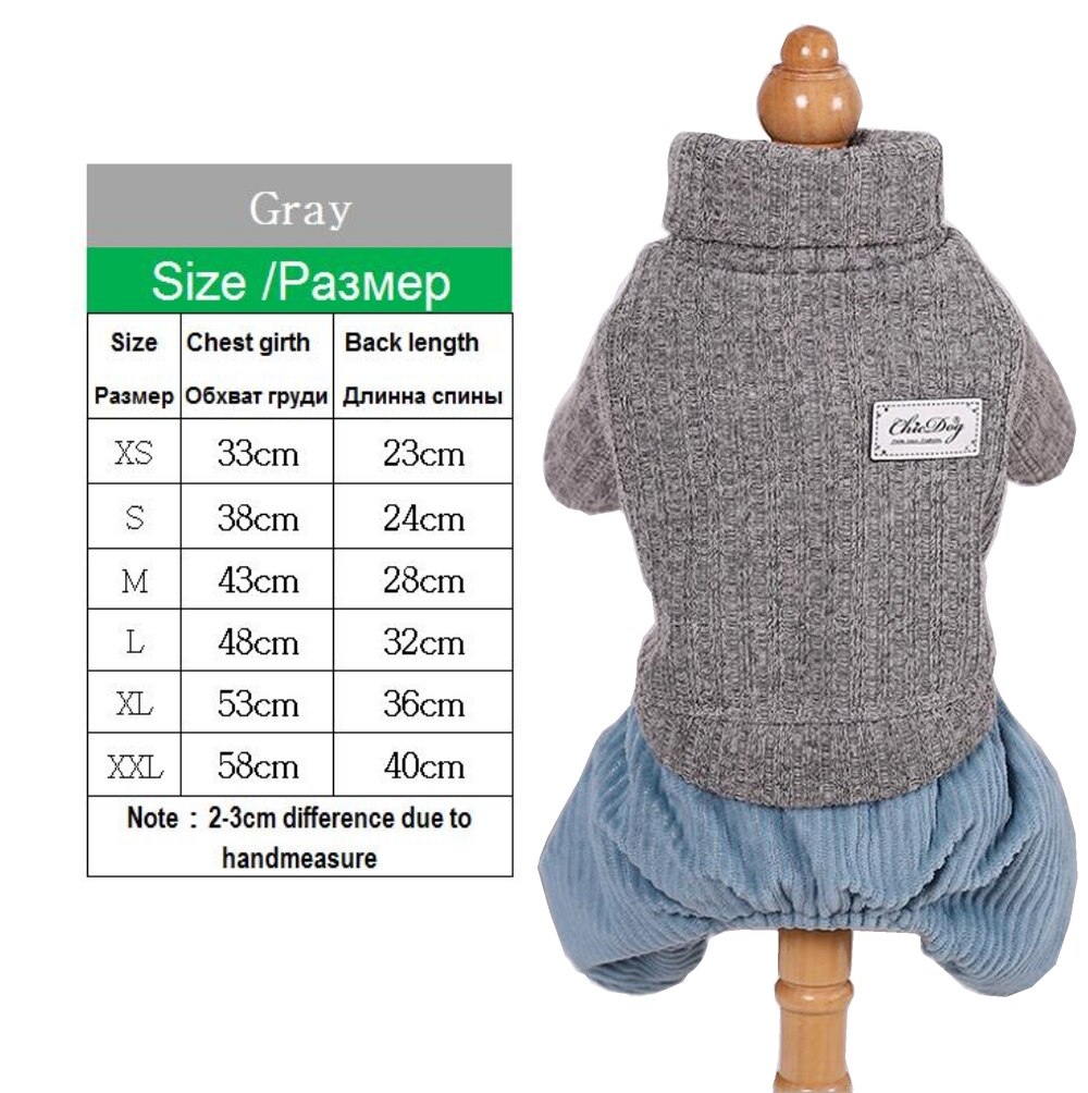 Overall för hundar tröja topp varm hund outfit teddy chihuahua manchester byxor hundkläder 3 färger xs sml  xl 2xl: Grå / Xs