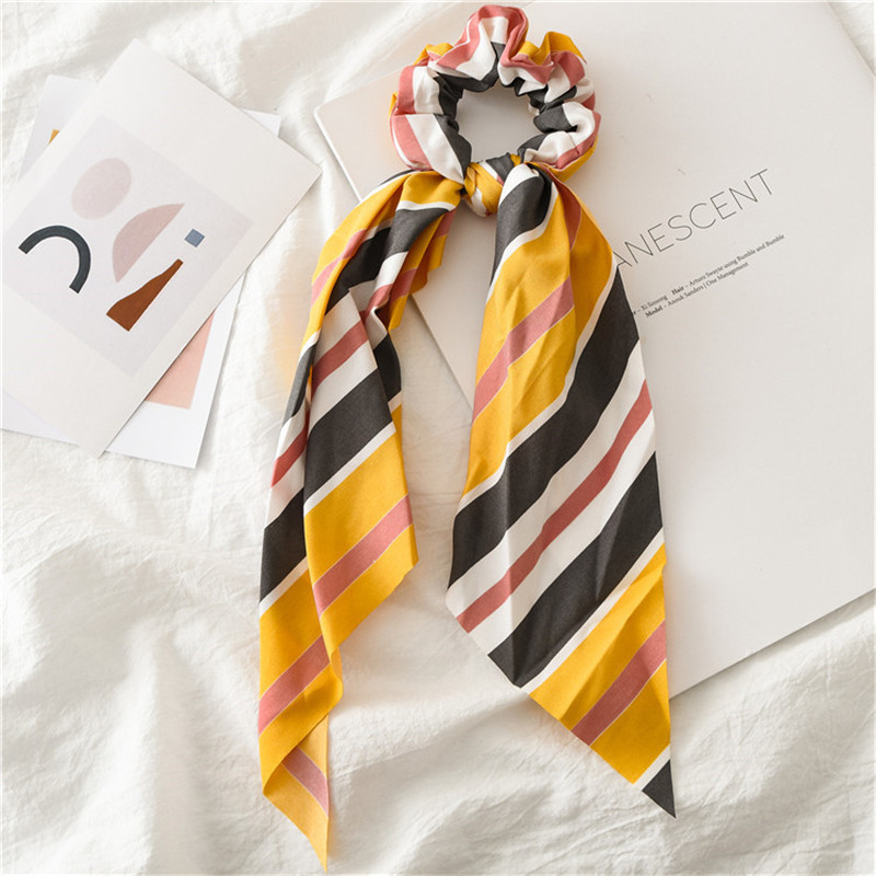 Coleta para mujer, pañuelo elástico largo, lazos para el pelo, cintas para el pelo, cinta para el pelo con estampado de rayas: 8