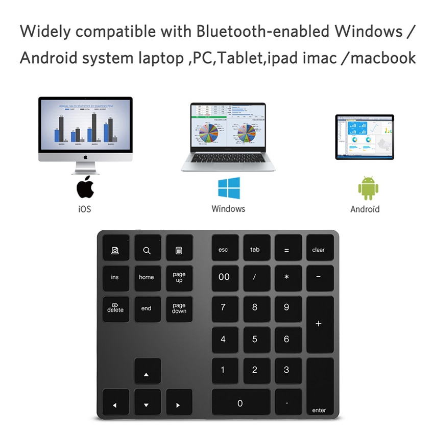 Bluetooth-compatible Keyboard, 34Keys Mini Foldable Wireless Keyboard, Durable Aluminum Alloy Housing, for iOS Android, Windows