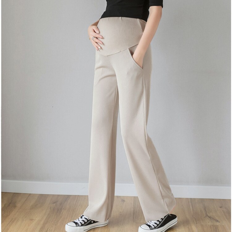 ENXI Solid Color Maternity Trousers Pregnancy Clothes Regular Pants Summer Women Pants For Pregnant Women Maternity Clothing: Summer White / L
