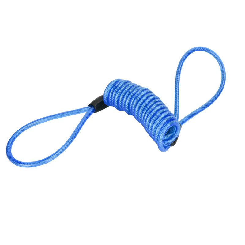 Serrure avec corde en ressort pour scooter,rappel de sécurité, câble anti-vol, à disque, moto, casque de bicyclette, outils pour avertissement, 4 mm, 1.2 m,: Blue