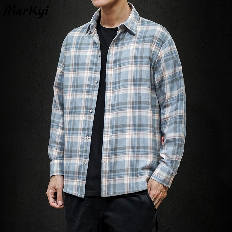 Markyi foråret frisk stil plaid langærmede skjorter til mænd plus størrelse 5xl god afslappet kjole skjorte dreng