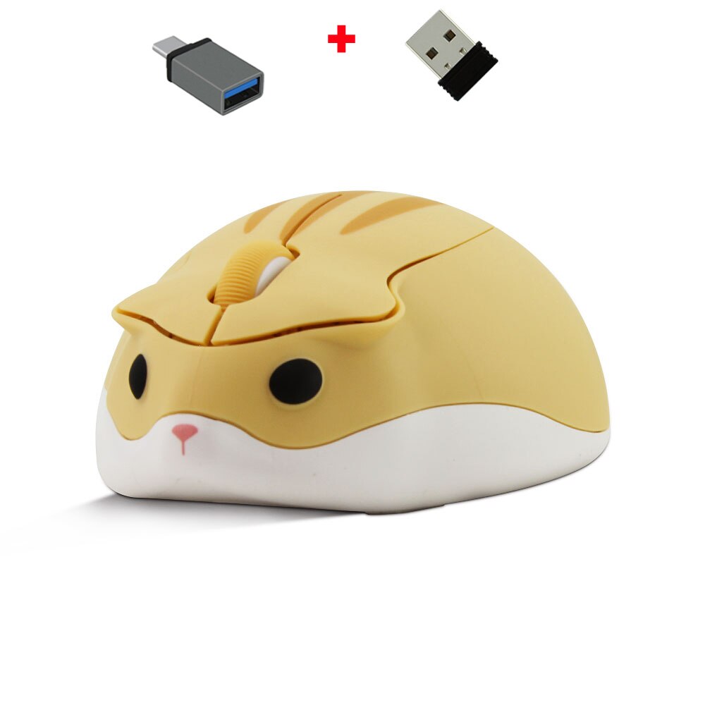 2.4G Wireless Optical Mouse Cute Cartoon Hamster Computer Mice Ergonomic Mini 3D PC Office Mouse For Kid Girl: Yelllow With Adapter