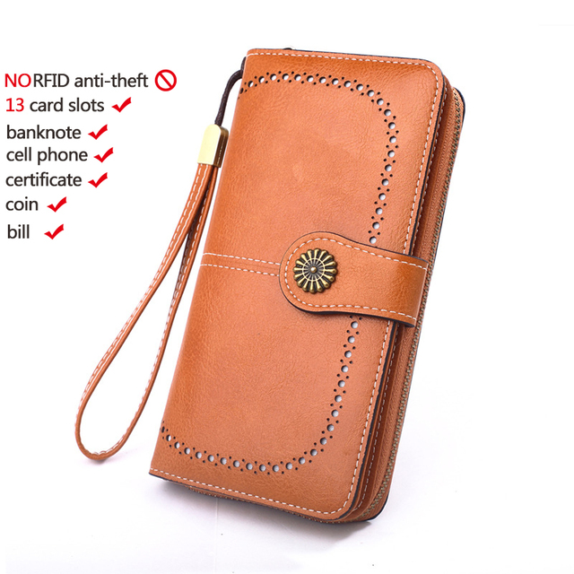 Naisten lompakko rfid varkaudenesto nahkalompakot naisille pitkä vetoketjullinen suuri naisten clutch-laukku naisten käsilaukku korttikotelo: Viininpunainen
