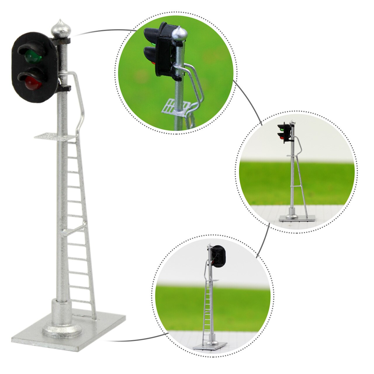 JTD873GR 3pcs Model Railway HO Scale Traffic Signal 2-Lights Green Red Block Light 6cm