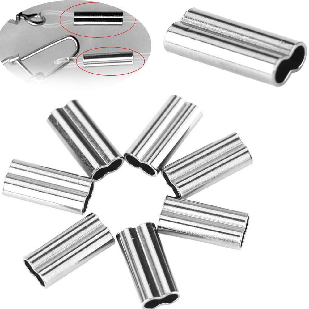 Manguitos de prensado de línea de tubo de cobre doble de acero inoxidable, 100 piezas, 8/10mm, tubo de alambre de pesca ovalado, herramientas de conector de acero inoxidable