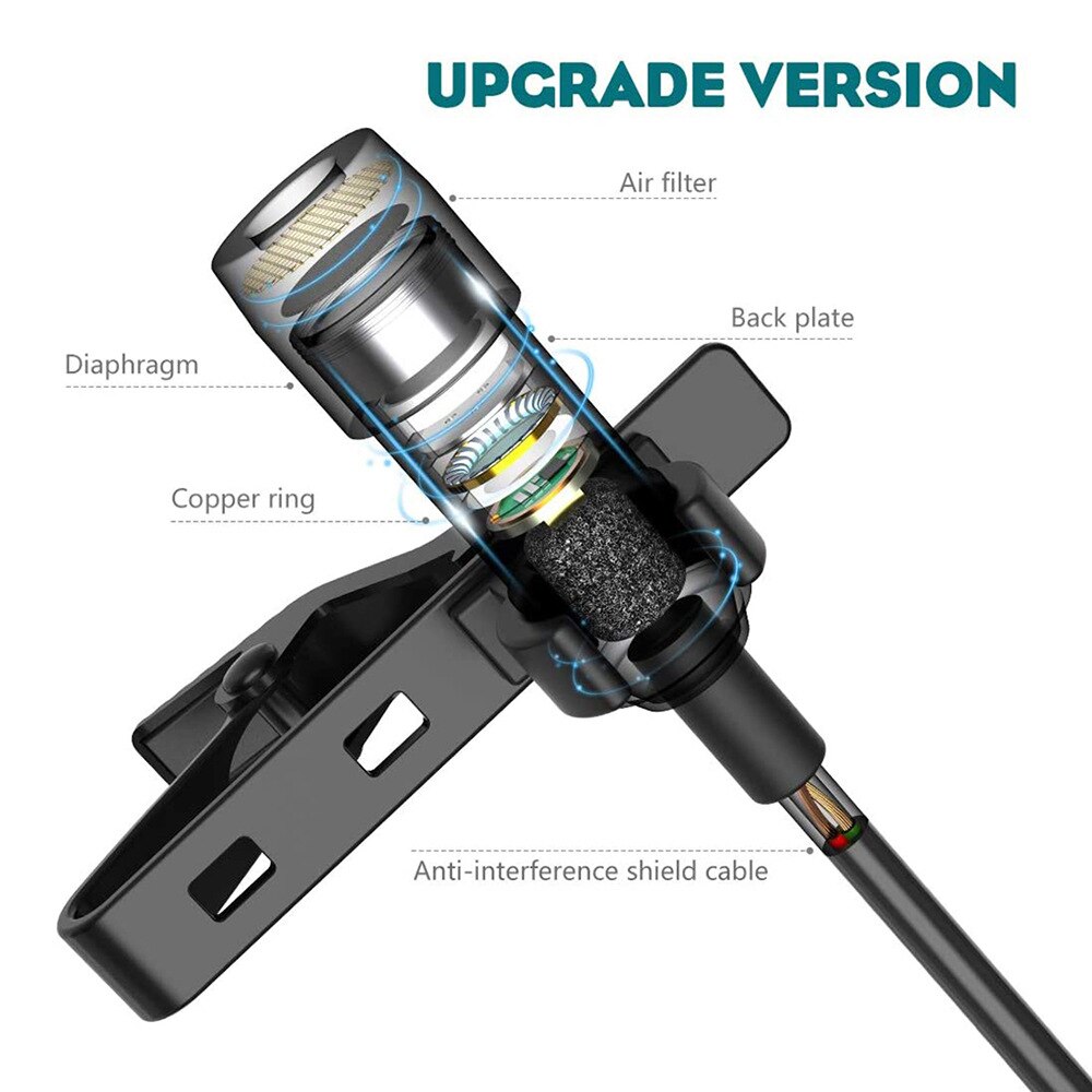 Mini microfono Set condensatore Clip-on risvolto Lavalier Mic cablato per telefono portatile per telefono Mini Stereo HiFi qualità del suono