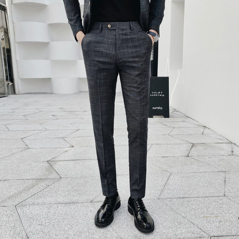 Klassisk ternede plaid jakkesæt bukser mænd business casual kjole bukser mærke koreansk slim fit street wear socialt tøj