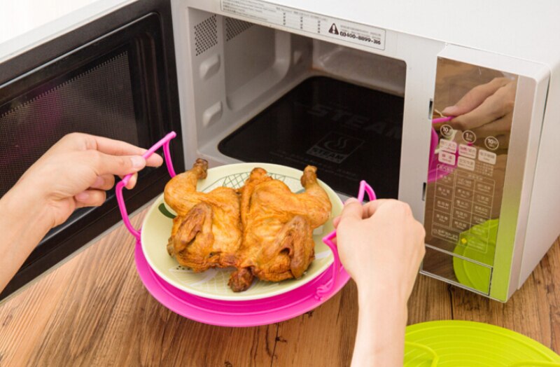 Plastic 4 In 1 Microwave Plastic Stand Mini Desk Heating Food Tray Cooling Rack Multifunction Stacker A Lid Kitchen Plate Shelf