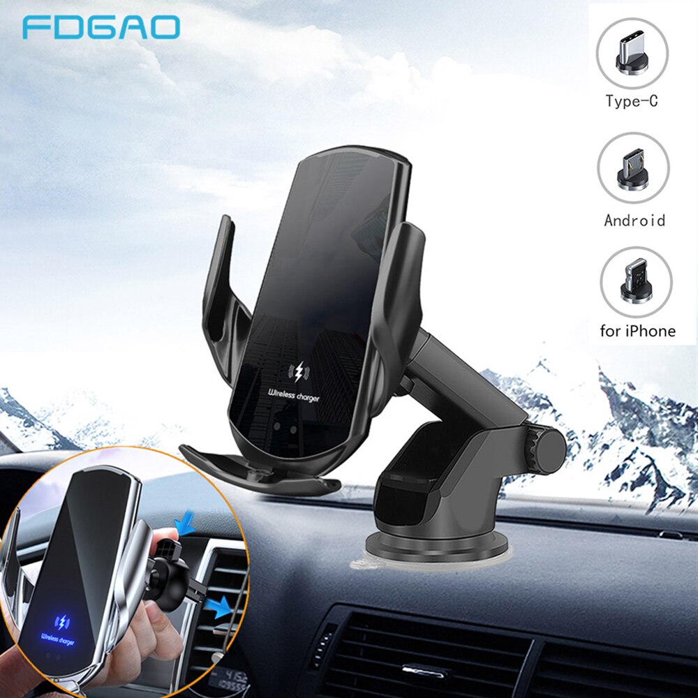 Wireless Car Charger Stand Voor Iphone 12 11 Pro Max Xs Xr Automatische Spannen 15W Snel Opladen Dock Air vent Mount Telefoon Houder