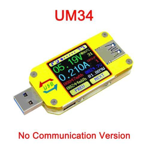 Voltmètre ammètre UM34 UM34C LD25, pour application USB 3.0 type-c, tension continue, charge de batterie, mesure de résistance de câble: UM34