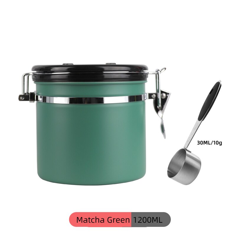 Stainless Steel Coffee Bean Sealed Tank Coffee Storage Tank With Exhaust Valve Dried Fruit Sealed Box Black 800Ml: Green 1200ML