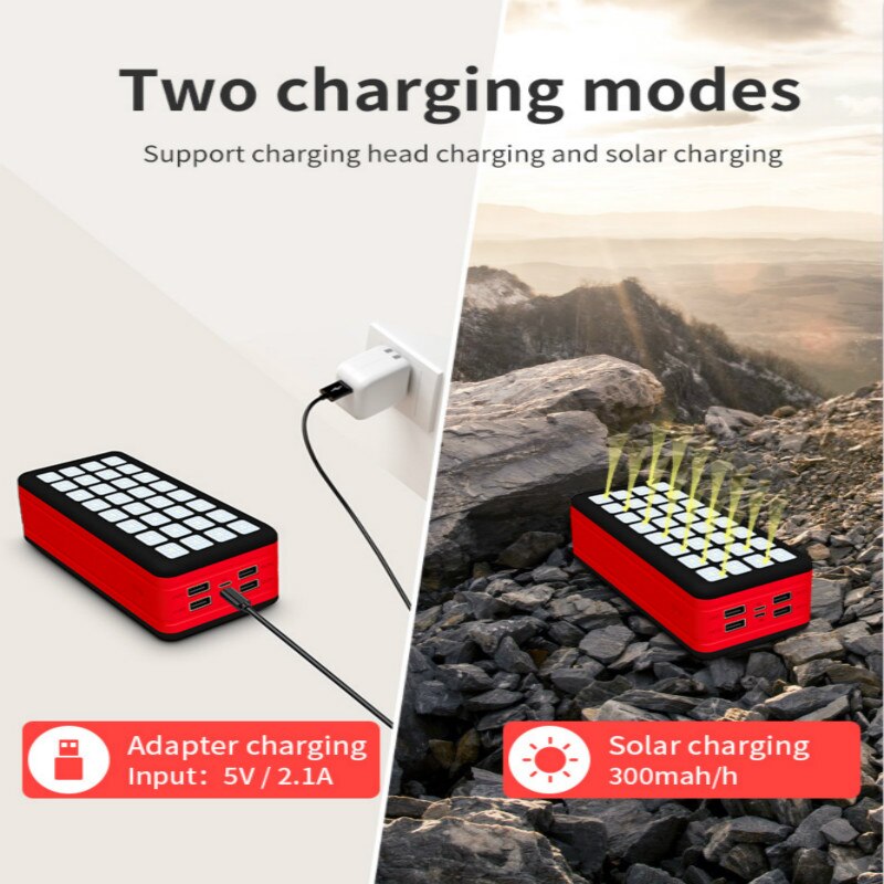 99000 mah solar-powerbank mit hoher kapazität, 4 usb-anschlüssen, campingbeleuchtung, externem akku und schnellladegerät für outdoor-aktivitäten wie camping und reisen