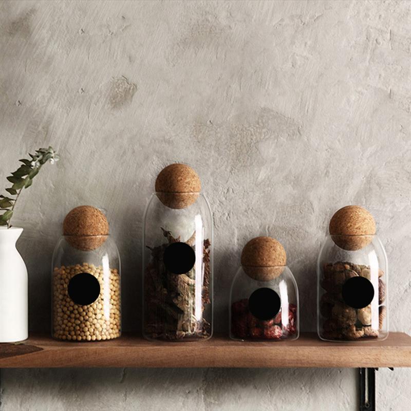 1200/800/500ML Glass Storage Tank Kitchen Food Storage Bottle Borosilicate Glass Sealed Cans Food Grains Container with Cork