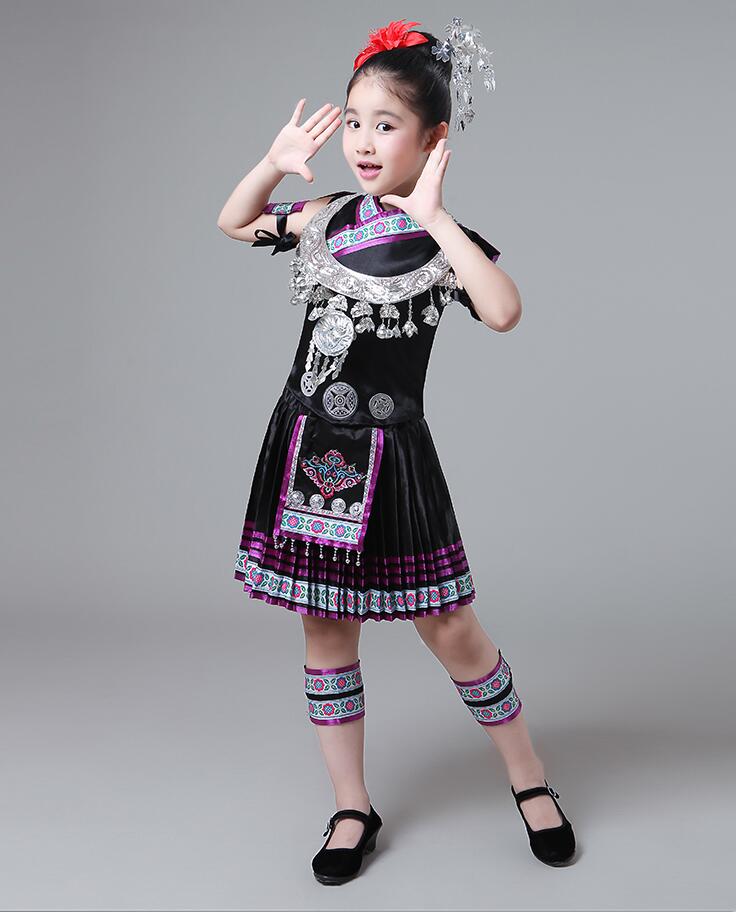 Vêtements d'été pour enfants Hmong, costumes de scène pour fille, bal danse, vêtements pour enfants Miao: 110