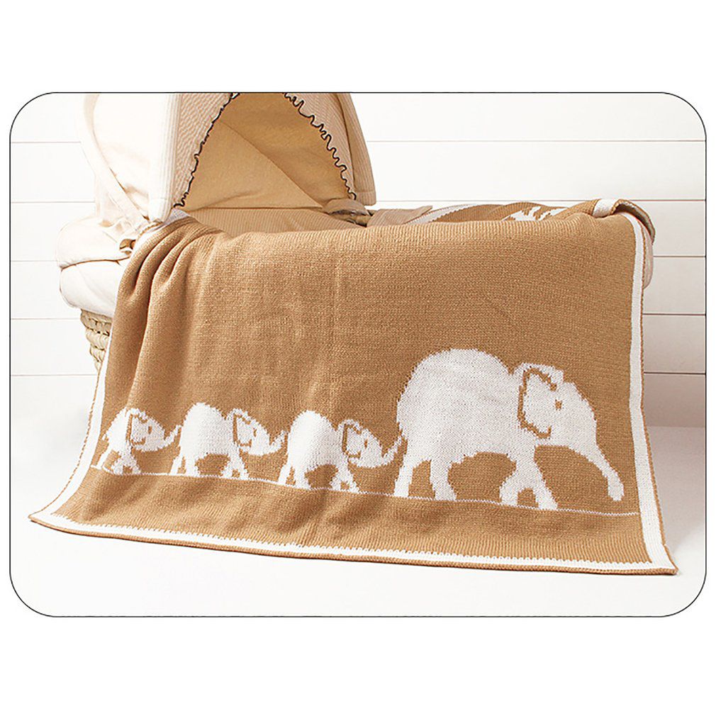 Cartoon Elephant Printed Baby Blanket Knitted Newborn Swaddle Wrap Blankets Super Soft Toddler Infant Bedding Quilt Blankets: dark brown