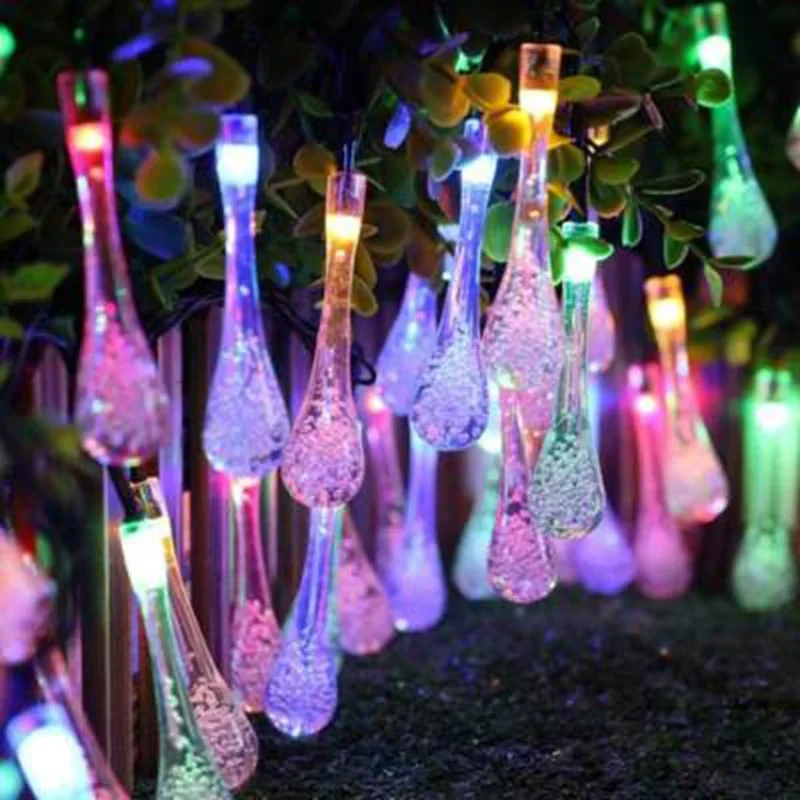 Guirnalda de luces LED con gotas de agua y batería, guirnalda impermeable para decoración exterior, luces Fariy, Navidad, boda, jardín, habitación: Blanco frío / 6-10 W