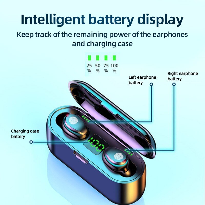 AMOI – écouteurs sans fil Bluetooth F9 TWS IPX7, oreillettes de Sport 9D, affichage, micro, casque d'écoute pour Iphone Xiaomi Huawei