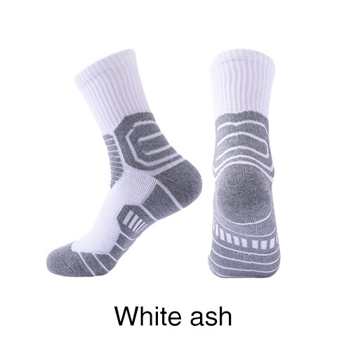 Outdoor Sport Cycling Socks Basketball Football Soccer Running Trekking Socks Calcetines Ciclismo Hombre Men Women: whitegray