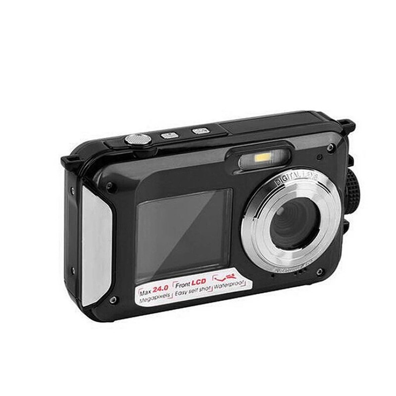 Waterdichte digitale camera onderwatercamera videorecorder selfie dual sn dv opnamecamera (zwart)