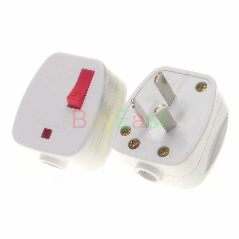 Australian, Zealand China 3-Pin DIY Rewireable Plug 250V 10A w/ Main Power Switch LED Indicator