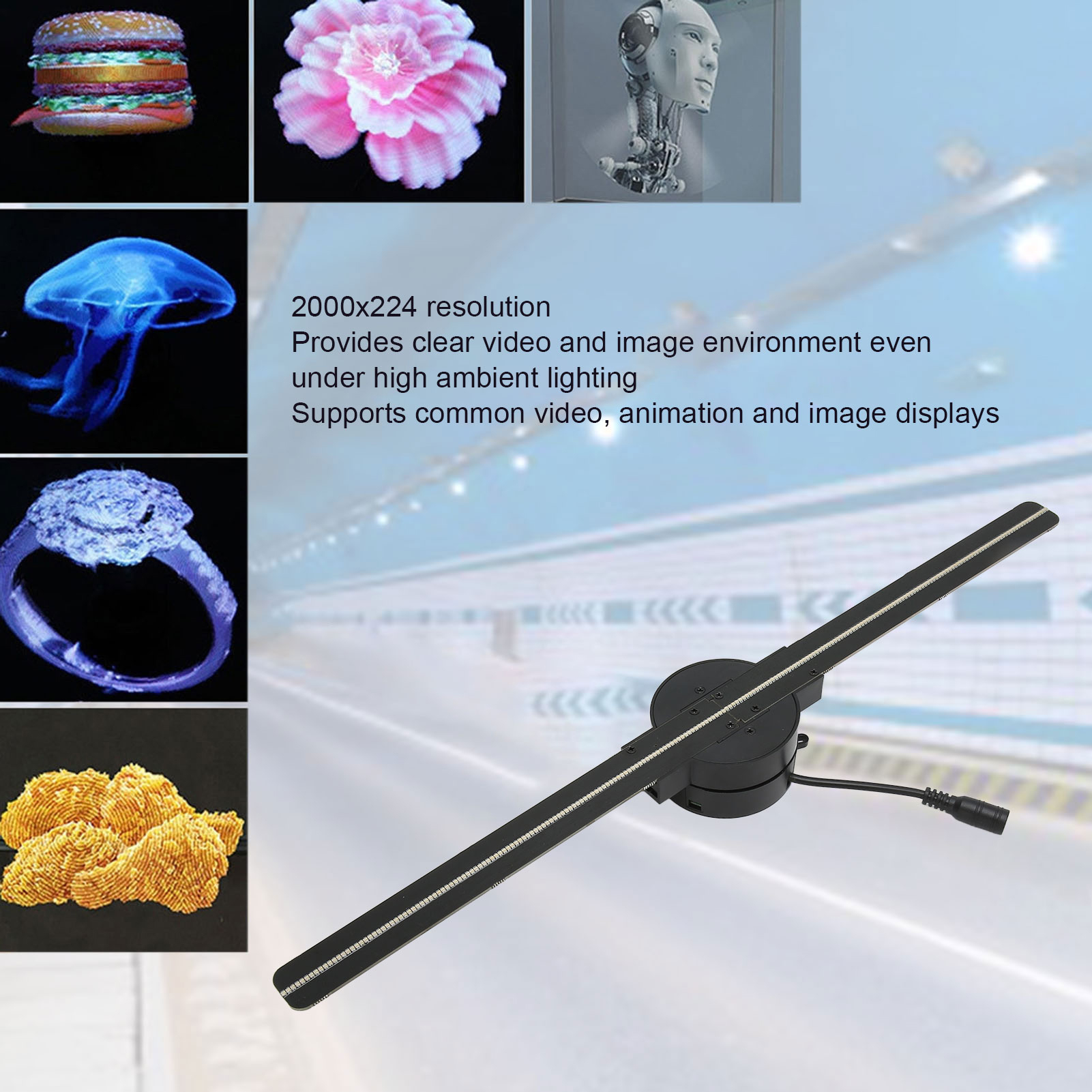 Eu/us wifi 3d- hologram fans 3d- hologram projectors 176 degree viewing angle 100-240 v 2000 x 224 stable individual processing for businesses