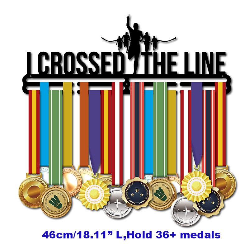 Marathon medal hanger Running medal display rack sport medal hanger hold 32+ medals 2.5mm thickness stainless steel: 46cm Black