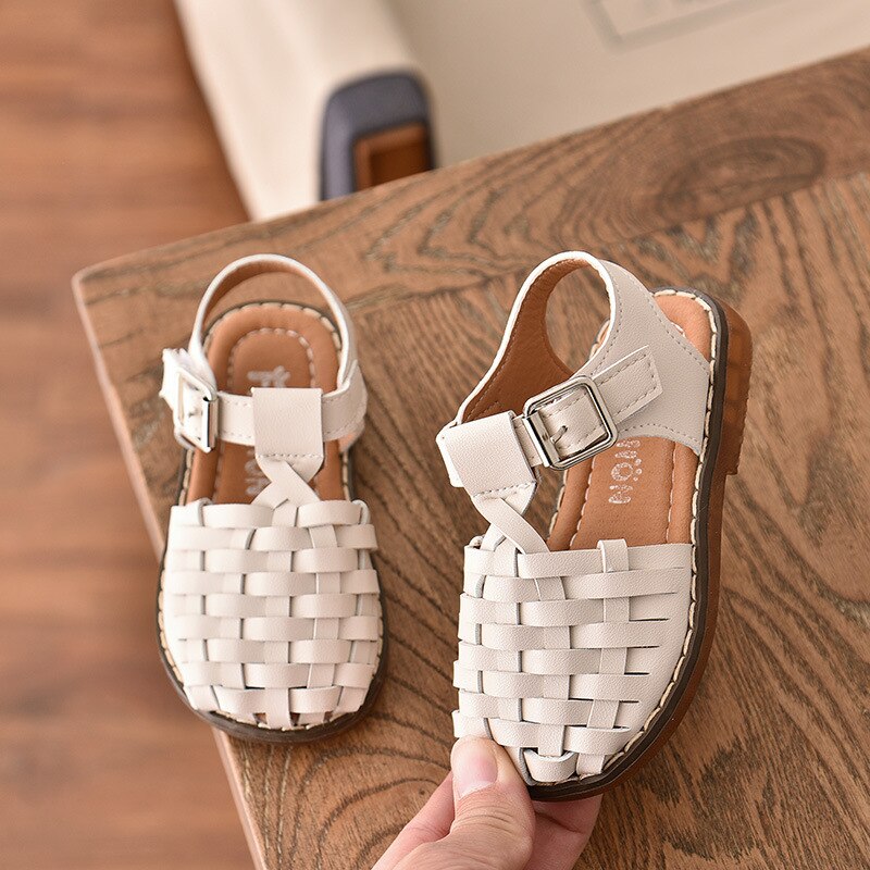 Sommer børnesko pigesandaler småbørnsstrandsandalier infantil vintage vævet børnesandaler baby prinsessesko